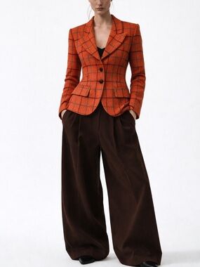 Sportmax by MaxMara vintage orange wool plaid blazer